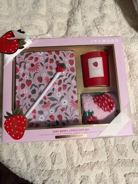 Very Berry Pink Gift Set - Strawberry Journal, Candle, Sock & Pen